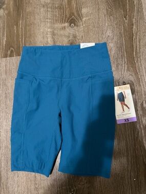 Mondetta Ribbed High-Waist Bike Shorts - Teal